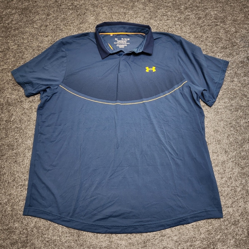 Under Armour Mens Iso Chill Performance Golf Polo Shirt Navy Orange XL Heatgear